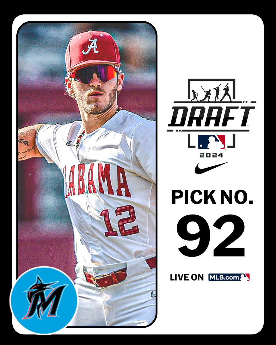MLB Draft (@mlbdraft) on Twitter photo With their 3rd-round pick (No. 92 overall), the <a href="/Marlins/">Miami Marlins</a> select <a href="/AlabamaBSB/">Alabama Baseball</a> second baseman Gage Miller, No. 68 on the Top 250 Draft Prospects list.
Watch LIVE: atmlb.com/3zJ3gua With their 3rd-round pick (No. 92 overall), the <a href="/Marlins/">Miami Marlins</a> select <a href="/AlabamaBSB/">Alabama Baseball</a> second baseman Gage Miller, No. 68 on the Top 250 Draft Prospects list.
Watch LIVE: atmlb.com/3zJ3gua