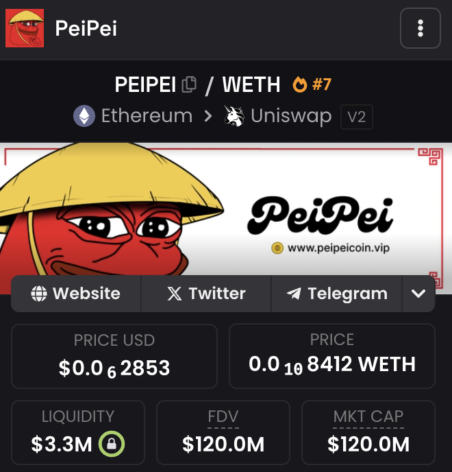 nobrainflip's tweet photo. Bought $PEIPEI here after a friend shilled me

30k holders in short time, bybit perps, positive china news

$120m mc thinking it runs to $200m easily https://t.co/BfZ0xrm3GR
