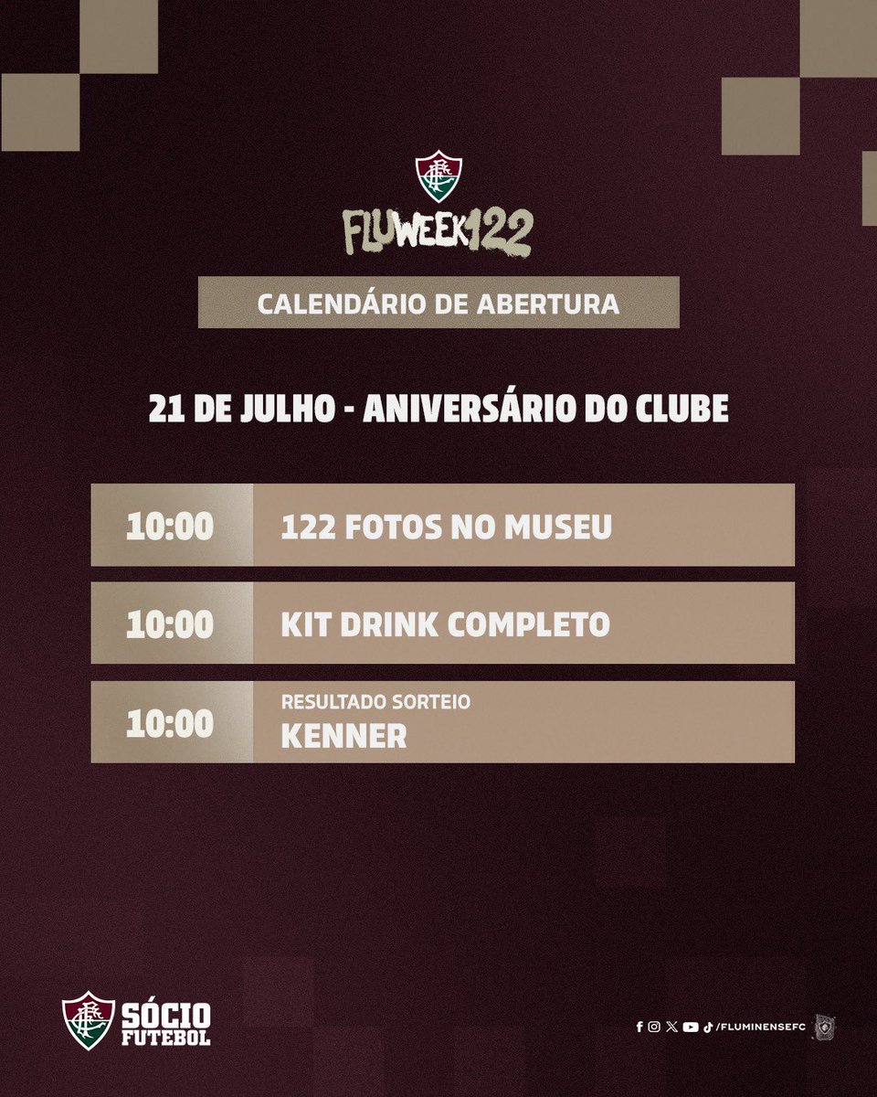SocioDoFlu's tweet photo. O aniversário do Flu tá chegando e serão 122 presentes exclusivos para os meus sócios!
Se liga no calendário de aberturas ESPECIAIS da #FluWeek e participe dos resgates e sorteio em https://t.co/G9yOyxw2UV! #Flu122 https://t.co/8Pf8dI8BVK