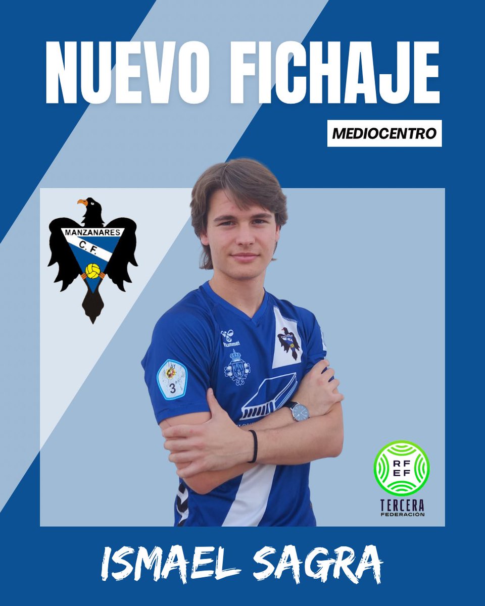 Manzanares_CF_'s tweet photo. 🔵⚪️ Este año vestirá la camiseta del Manzanares CF y ocupará una de las fichas sub-23.

💎 Buen manejo de balón, visión de juego y sacrificio para ayudar al equipo esta temporada.

🍀 ¡Mucha suerte durante la temporada!

#manzanarescf
#súmateala3aRFEF https://t.co/gqW2iOKhI9