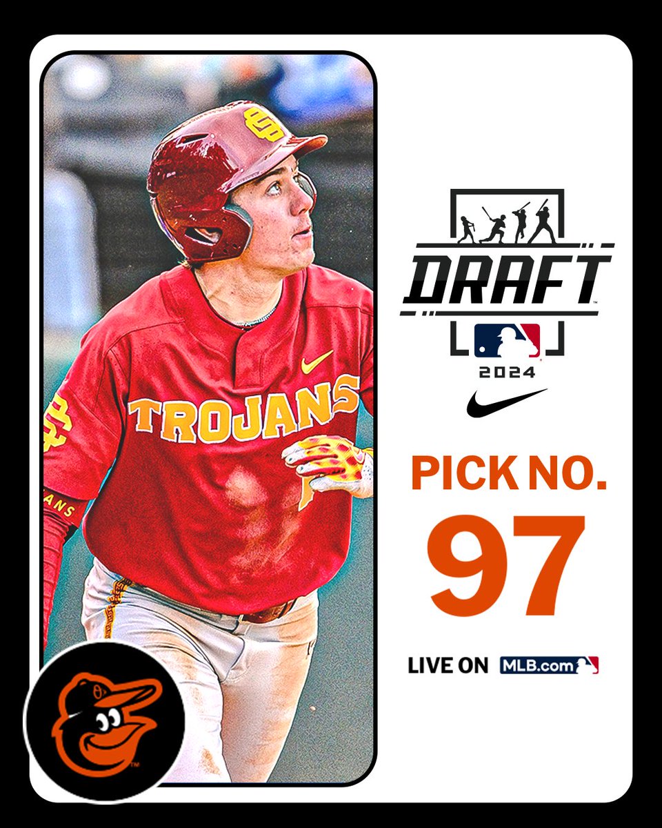 MLB Draft (@mlbdraft) on Twitter photo With their 3rd-round pick (No. 97 overall), the <a href="/Orioles/">Baltimore Orioles</a> select <a href="/USC_Baseball/">USC Baseball</a> outfielder Austin Overn, No. 131 on the Top 250 Draft Prospects list.
Watch LIVE: atmlb.com/3zJ3gua With their 3rd-round pick (No. 97 overall), the <a href="/Orioles/">Baltimore Orioles</a> select <a href="/USC_Baseball/">USC Baseball</a> outfielder Austin Overn, No. 131 on the Top 250 Draft Prospects list.
Watch LIVE: atmlb.com/3zJ3gua