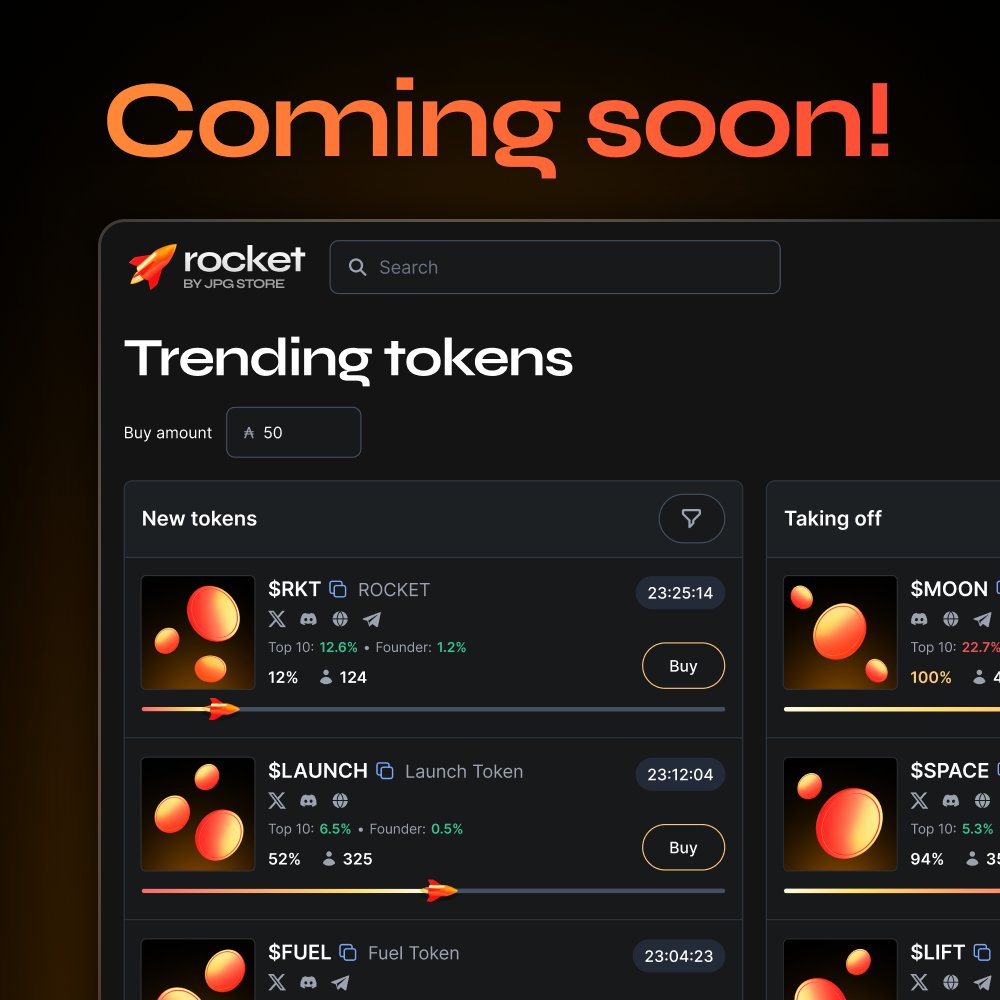 Wen Take-off? 🚀

We’re currently fueling up Rocket, and will have it available for you soon!

Make sure to follow both this account and <a href="/launchonrocket/">Rocket by JPG Store</a> for more exciting updates ✅