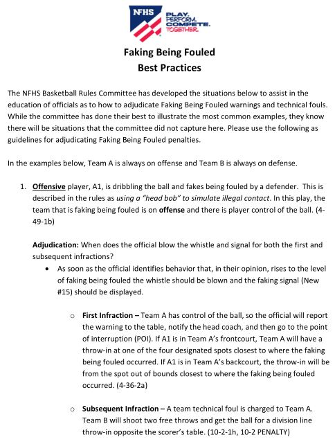 WcoaBasketball's tweet photo. Faking Being Fouled/Flopping
Best practices from NFHS on the new Faking Being Fouled/Flopping rule. https://t.co/AdTGnOeV53