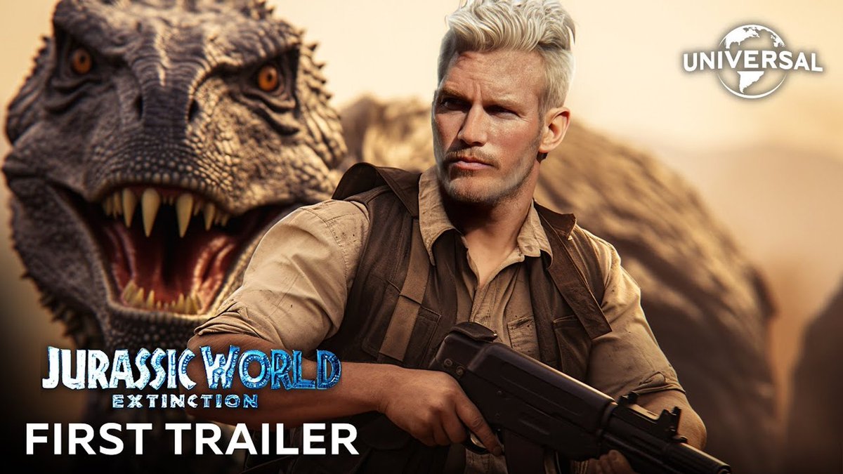 Krusty935's tweet photo. There should be a case study on awful looking AI generated Jurassic world 4 thumbnail trailers https://t.co/wkKm9SdDFO