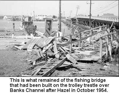 Alton_King's tweet photo. @uncw_csencah This is the fishing bridge over Banks Channel next to the causeway. They used the old trolley pilings to support it. Likely pre-1954 since it sustained significant damage during Hazel in October 1954. https://t.co/TIQQkdJzUp