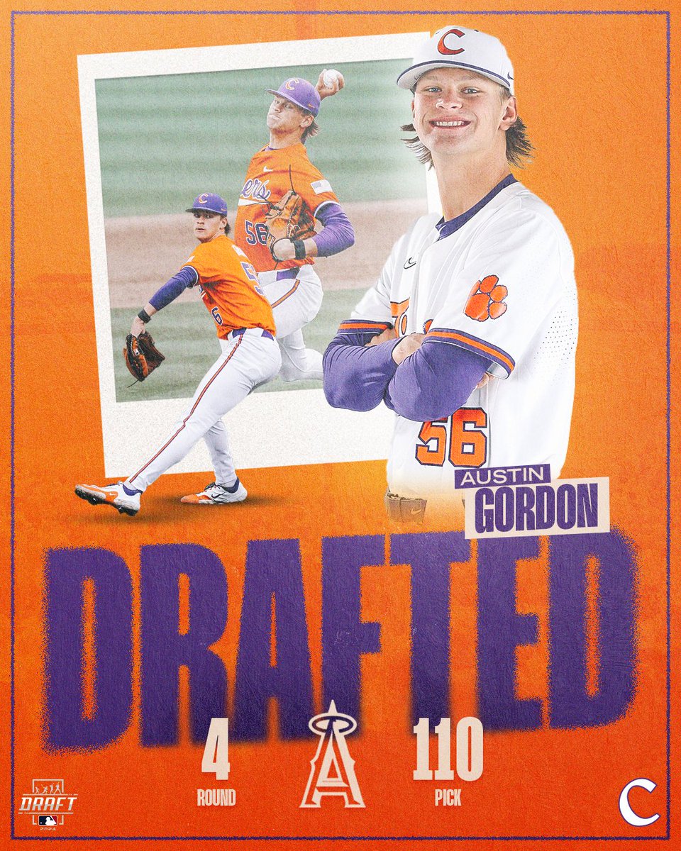 Clemson Baseball (@clemsonbaseball) on Twitter photo Congrats, <a href="/austin_gordon8/">austin gordon</a>โ๏ธ ๐ โพ๏ธ
The junior RHP was drafted in the fourth round (No. 110 overall) by <a href="/Angels/">Los Angeles Angels</a>โ๏ธ
#ClemsonFamily ๐พ ๐
#MLBDraft <a href="/MLB/">MLB</a> Congrats, <a href="/austin_gordon8/">austin gordon</a>โ๏ธ ๐ โพ๏ธ
The junior RHP was drafted in the fourth round (No. 110 overall) by <a href="/Angels/">Los Angeles Angels</a>โ๏ธ
#ClemsonFamily ๐พ ๐
#MLBDraft <a href="/MLB/">MLB</a>