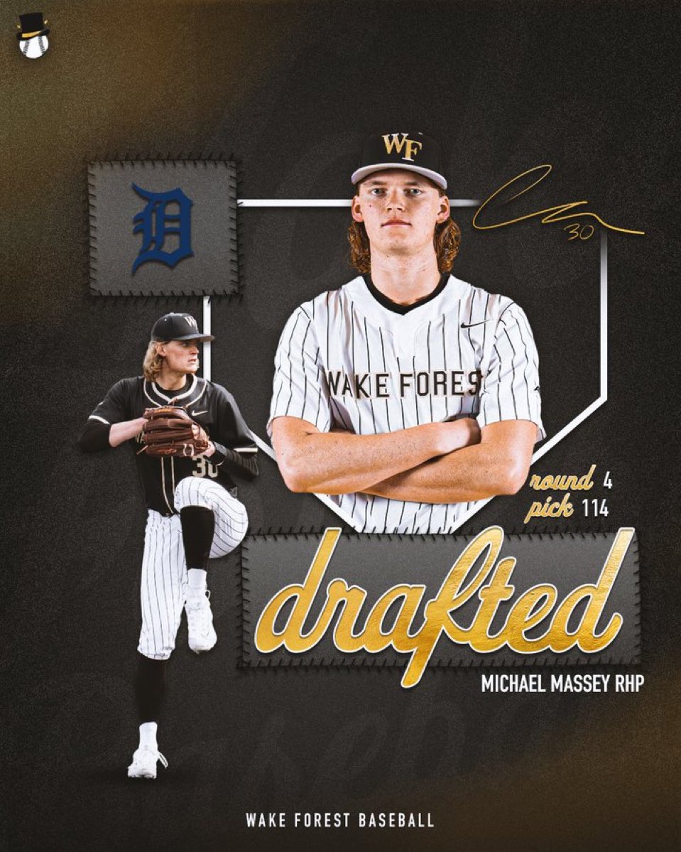 Congratulations to Michael Massey on getting drafted to the Detroit Tigers!

2023-24 Stats:
75.2 IP
3.57 ERA
127 K (40% K%) 🔥
.200 BA
2.76 xFIP
38% FF Whiff% (99th Percentile)
44% SL Whiff % (80th)
