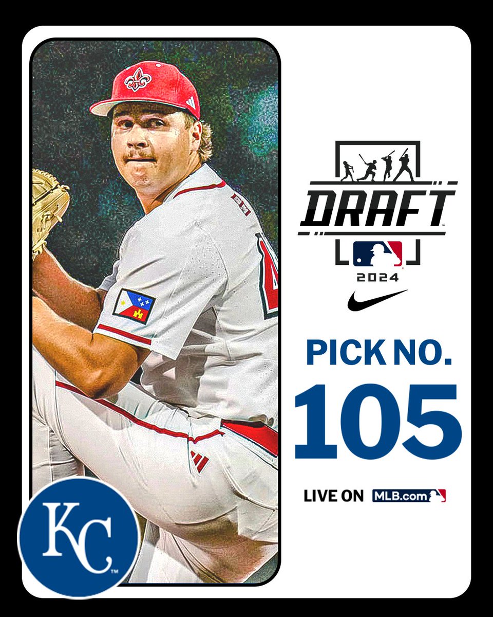 MLB Draft (@mlbdraft) on Twitter photo With their 4th-round pick (No. 105 overall), the <a href="/Royals/">Kansas City Royals</a> select <a href="/RaginCajunsBSB/">Louisiana Ragin’ Cajuns® Baseball</a> right-handed pitcher L.P. Langevin, No. 230 on the Top 250 Draft Prospects list.
Watch LIVE: atmlb.com/3zJ3gua With their 4th-round pick (No. 105 overall), the <a href="/Royals/">Kansas City Royals</a> select <a href="/RaginCajunsBSB/">Louisiana Ragin’ Cajuns® Baseball</a> right-handed pitcher L.P. Langevin, No. 230 on the Top 250 Draft Prospects list.
Watch LIVE: atmlb.com/3zJ3gua