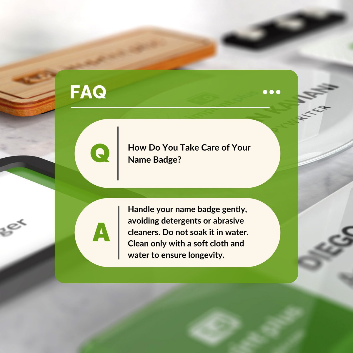 imprintplus's tweet image. Have questions about your name badges or their upkeep? Reach out to us, and we'll provide all the answers you need!

#namebadge #upkeep #frequentlyaskedquestions #questions #namebadges #nametags #maintenance #FAQ