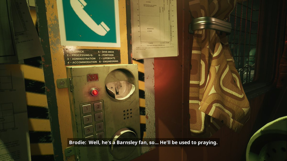 Loving the <a href="/BarnsleyFC/">Barnsley FC</a> reference in Still Wakes The Deep 🤣 #bfc #barnsley #xbox #barnsleyfc