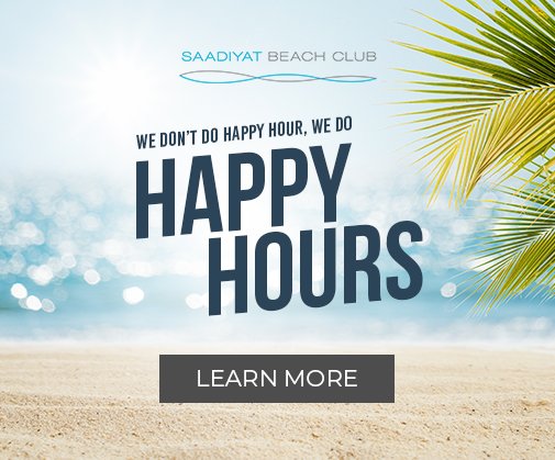 Unwind in style at Cabana 9 and Beach Bar, with Happy Hours daily 4:30 PM to 8:30 PM at <a href="/SaadiyatBC/">Saadiyat Beach Club</a> 
Nestled amidst pristine shores of Saadiyat Island,  perfect setting to savor magic of the sunset enjoying exclusive offer on selected beverages
Details: shorturl.at/aRehS