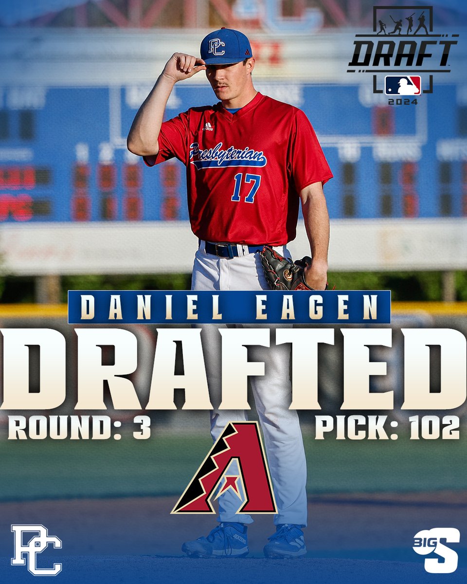 Big South Conference (@bigsouthsports) on Twitter photo 𝗛𝗘𝗔𝗗𝗘𝗗 𝗧𝗢 𝗧𝗛𝗘 𝗗𝗘𝗦𝗘𝗥𝗧❗️
With Pick 102 in Round 3 of the <a href="/MLBDraft/">MLB Draft</a>, the <a href="/Dbacks/">Arizona Diamondbacks</a> select 2024 Big South Pitcher of the Year, <a href="/BlueHoseBSB/">Presbyterian College Baseball</a> RHP 𝗗𝗮𝗻𝗶𝗲𝗹 𝗘𝗮𝗴𝗲𝗻!
#BigSouthBase | #BigSouthMade 𝗛𝗘𝗔𝗗𝗘𝗗 𝗧𝗢 𝗧𝗛𝗘 𝗗𝗘𝗦𝗘𝗥𝗧❗️
With Pick 102 in Round 3 of the <a href="/MLBDraft/">MLB Draft</a>, the <a href="/Dbacks/">Arizona Diamondbacks</a> select 2024 Big South Pitcher of the Year, <a href="/BlueHoseBSB/">Presbyterian College Baseball</a> RHP 𝗗𝗮𝗻𝗶𝗲𝗹 𝗘𝗮𝗴𝗲𝗻!
#BigSouthBase | #BigSouthMade