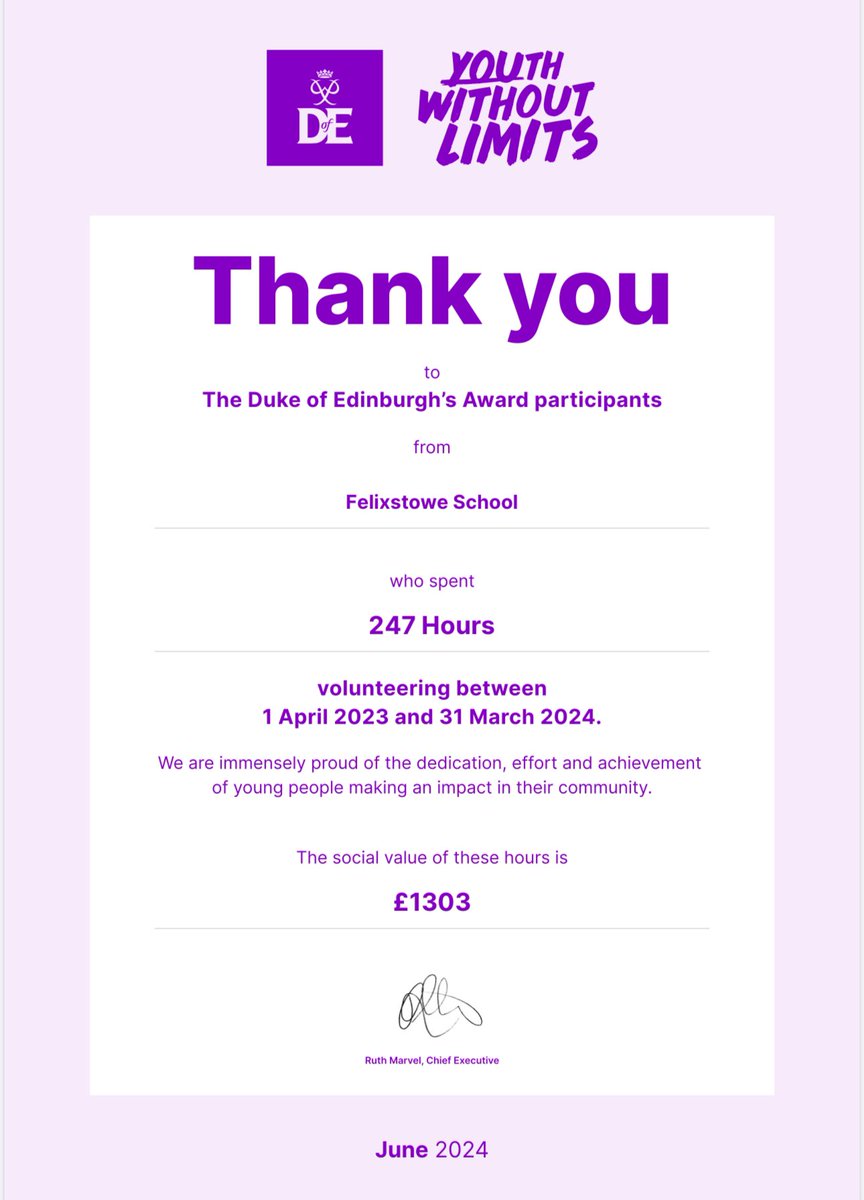 Well done to all of Duke of Edinburgh students for contributing to our community by volunteering!