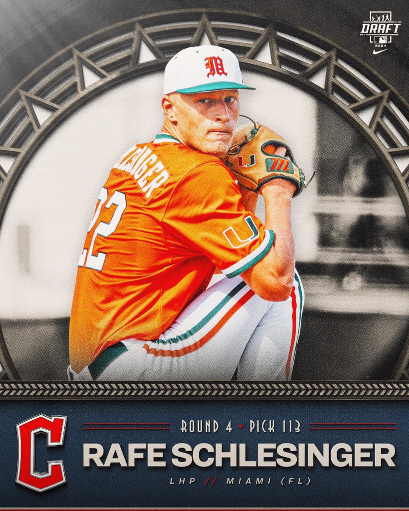 GuardsInsider's tweet photo. With the 113th pick in the 2024 MLB Draft, we have selected LHP Rafe Schlesinger from the University of Miami. 

#ForTheLand https://t.co/avc9ddScab