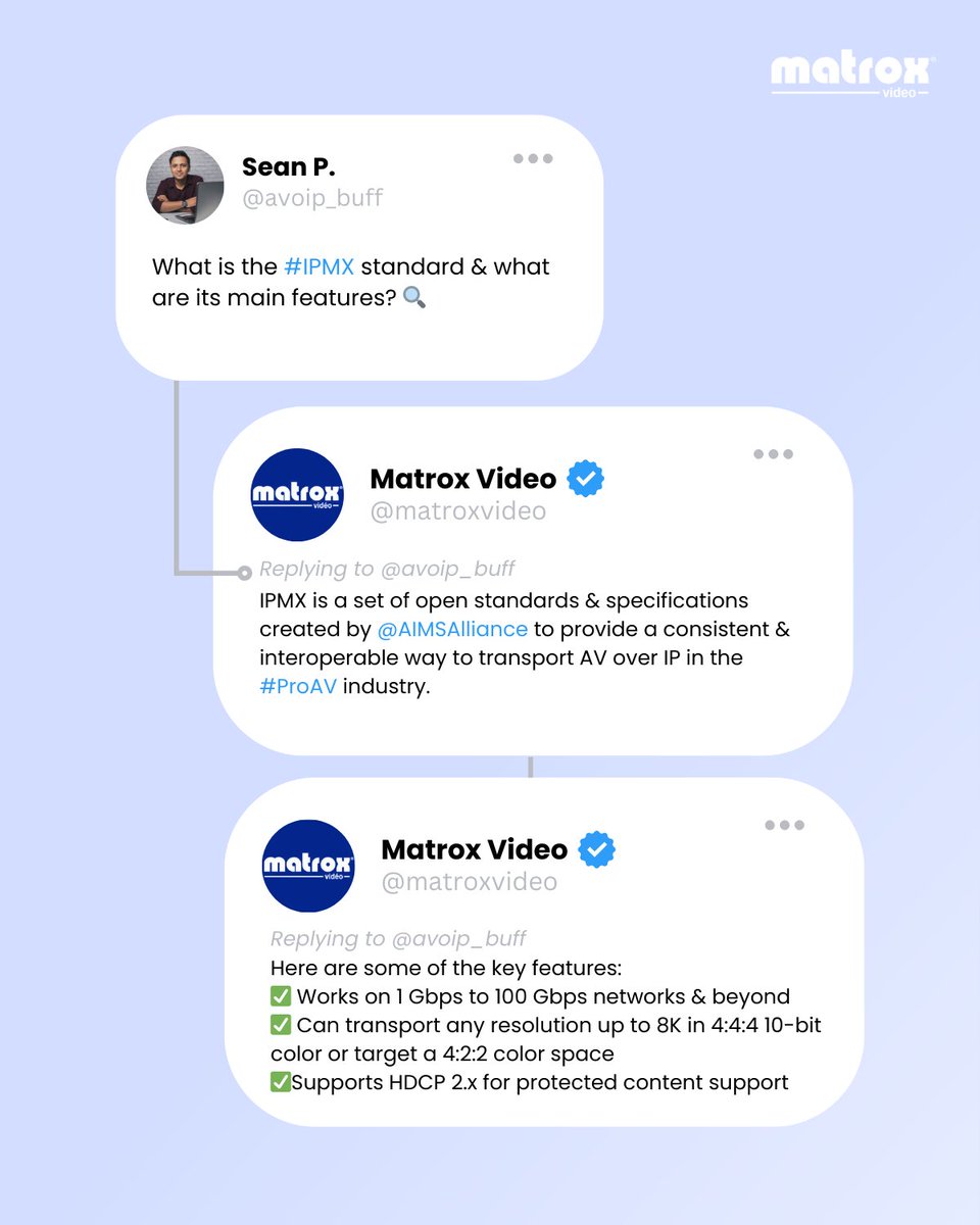 MatroxVideo's tweet photo. Have #IPMX questions?

We've got answers. ✅

Check out our guide for further info: https://t.co/c1v3hLF5O5 https://t.co/IQA4sgdBem