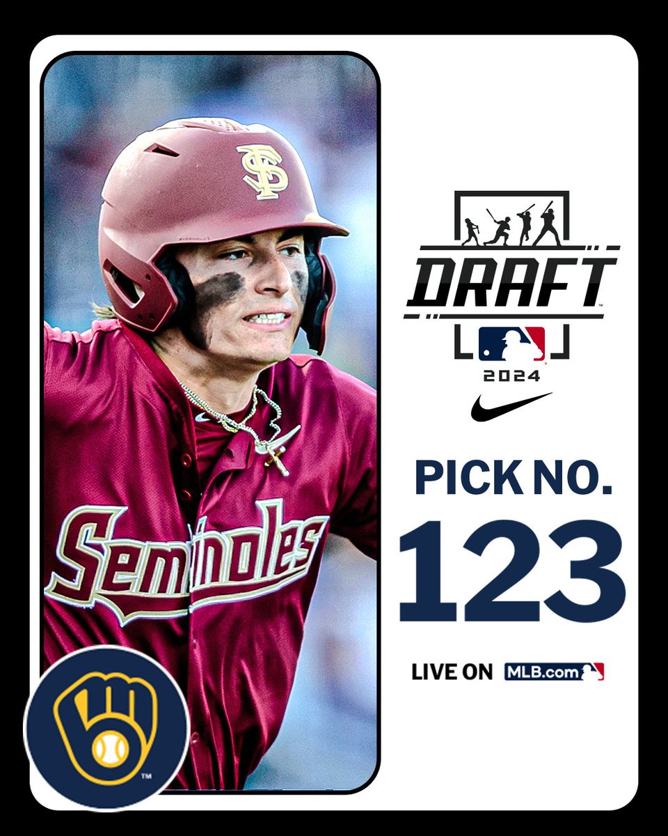 MLB Draft (@mlbdraft) on Twitter photo With their 4th-round pick (No. 123 overall), the <a href="/Brewers/">Milwaukee Brewers</a> select <a href="/FSUBaseball/">FSU Baseball</a> catcher Marco Dinges.
Watch LIVE: atmlb.com/3zJ3gua With their 4th-round pick (No. 123 overall), the <a href="/Brewers/">Milwaukee Brewers</a> select <a href="/FSUBaseball/">FSU Baseball</a> catcher Marco Dinges.
Watch LIVE: atmlb.com/3zJ3gua