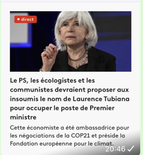 On ne pouvait pas faire une meilleure proposition que <a href="/LaurenceTubiana/">Laurence Tubiana</a> pour être PM. L’espoir renaît ! Impossible de s’opposer à une idée qui rassemble autant d’atouts. Toutes et tous au travail.