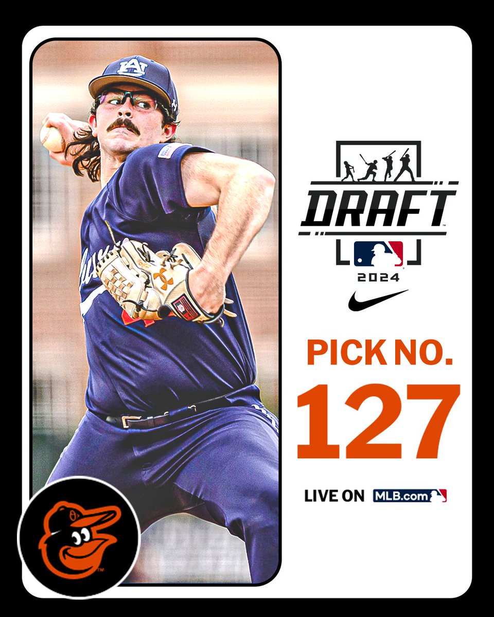 With their 4th-round pick (No. 127 overall), the <a href="/Orioles/">Baltimore Orioles</a> select <a href="/AuburnBaseball/">Auburn Baseball</a> right-handed pitcher Chase Allsup.

Watch LIVE: atmlb.com/3zJ3gua