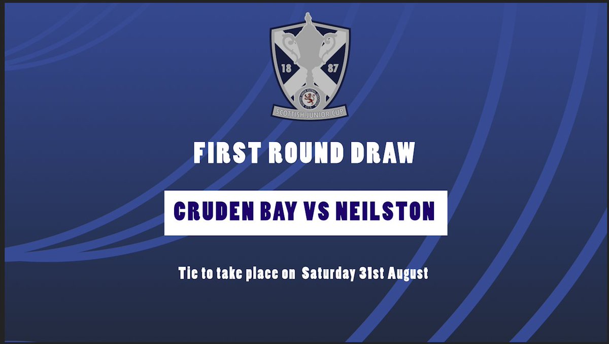 scottishjuniors's tweet photo. The only 1st round tie is @CrudenFc v @NeilstonFC 

Tie to be played Saturday 31st August 2024

#ScottishJuniorCup #SJFACup #BackOnSide https://t.co/luu9GT2s8k