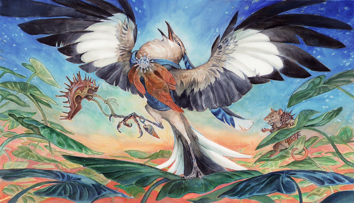 "Mockingbird" Showcase art, watercolor on cotton board 🤍💙

I was absolutely in love with this one

AD: Sarah Wassell
#MTGBloomburrow