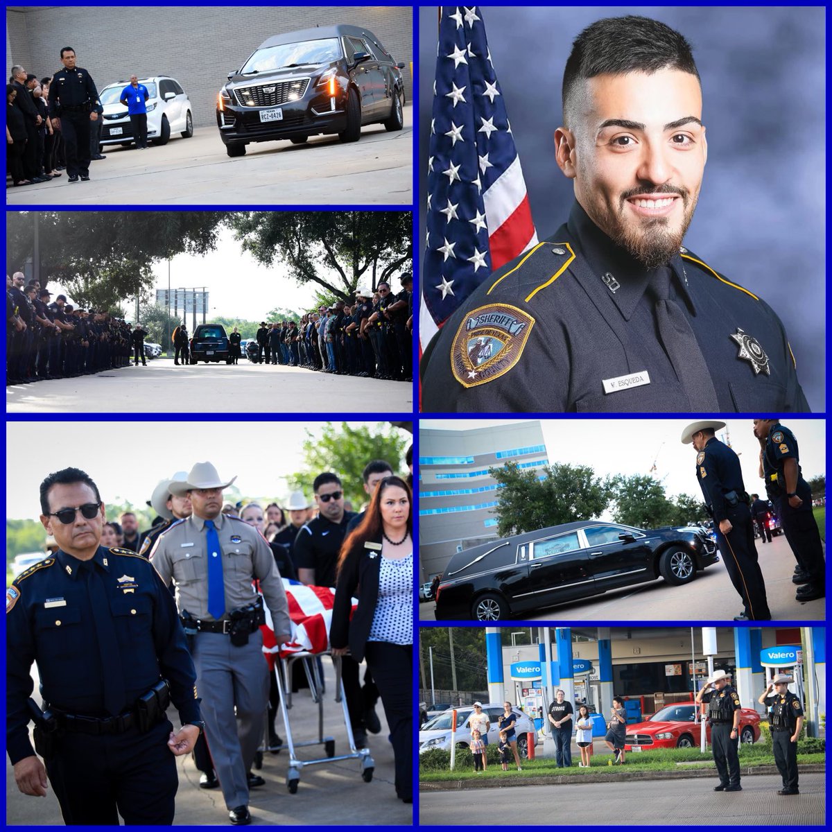 SheriffEd_HCSO's tweet photo. 💙 The procession to honor fallen Deputy Fernando Esqueda was several miles long. BIG thanks to all our partner agencies for joining us as we escorted him. We are forever grateful. 💙

#BlueFamily #BackTheBlue https://t.co/IugNsT3hHu