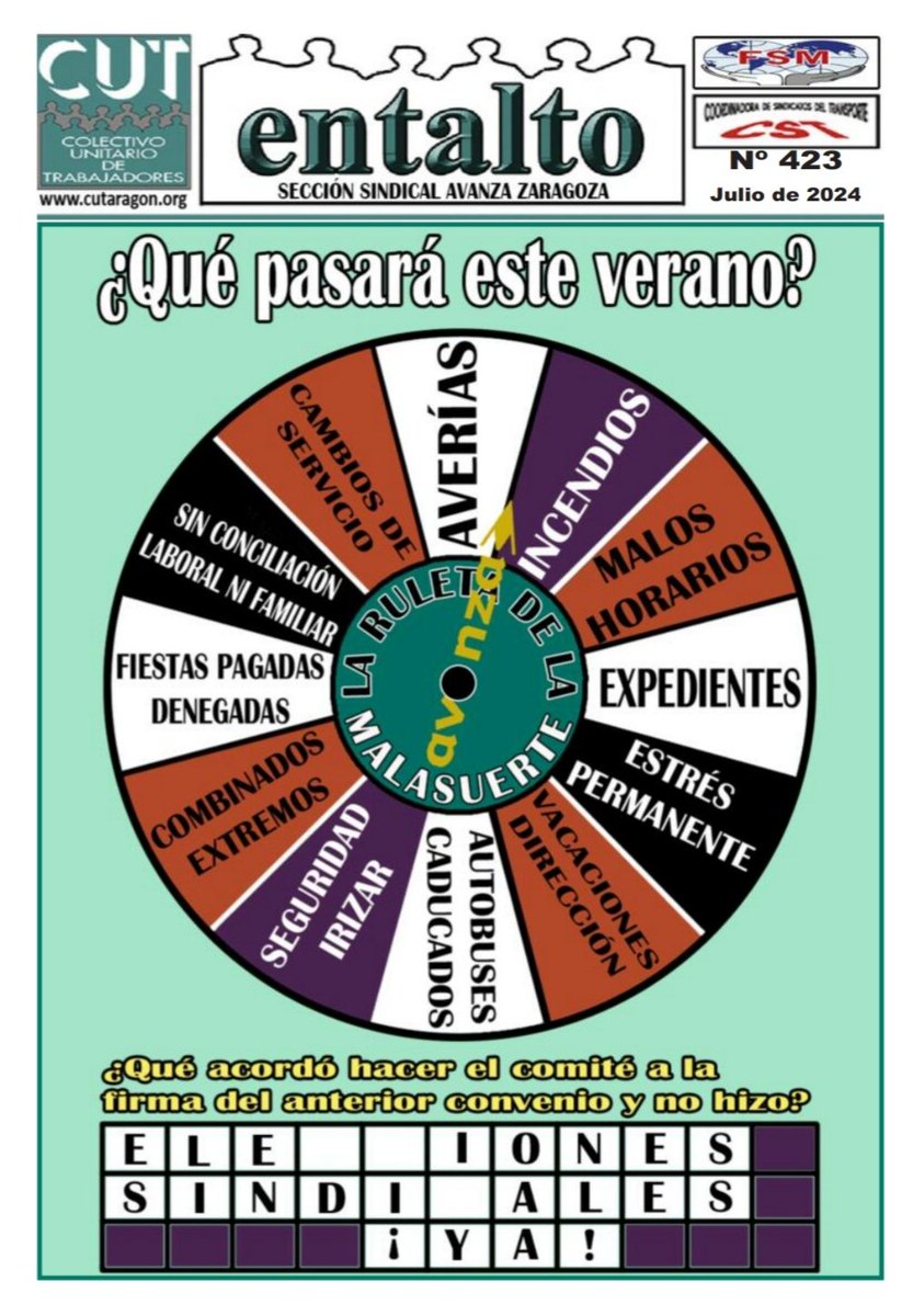📢CUT INFORMA📢

🗣️Ya ha salido el entalto nº 423 correspondiente al mes de julio de 2024.
👉Registro de jornada.
👉Groucho M.
👉Avanza Style.
👉Las Seis de la Suiza.
👉Recuerda.
... y mucho más
 ✅Información veraz y de primera mano.
🙇‍♂️Lee y difunde🔊
issuu.com/colectivotraba…