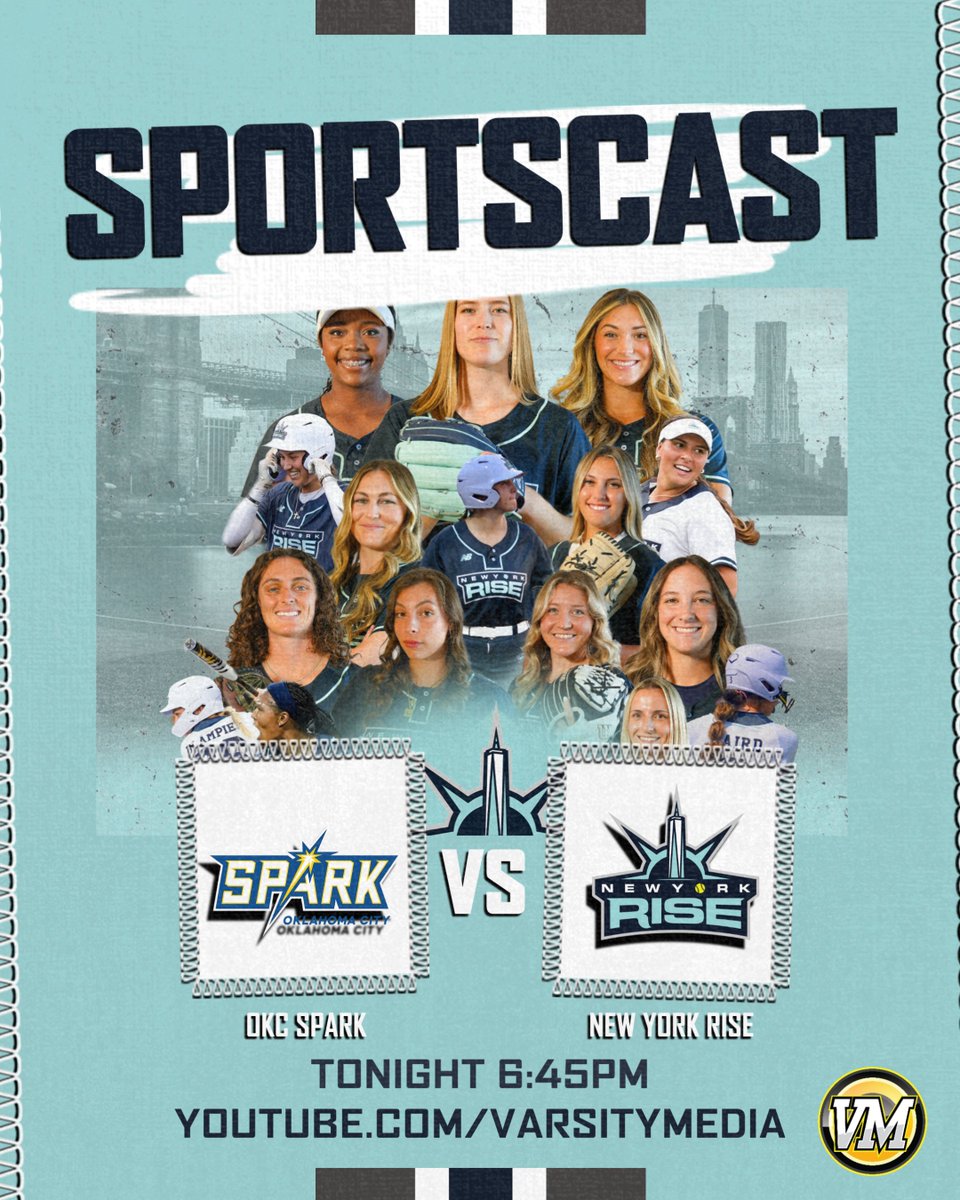 Varsity Media (@varsitymedia) on Twitter photo 🚨 TONIGHT 🚨
🥎 <a href="/okcityspark/">OKC Spark Softball</a> vs <a href="/TheNewYorkRise/">The New York Rise</a>
🕰️ 6:45 PM
🎙️ <a href="/JonPerez_/">Jon Perez</a> | <a href="/M_Trivelpiece/">Maria Trivelpiece</a>
📺 tinyurl.com/k2b79d8a 🚨 TONIGHT 🚨
🥎 <a href="/okcityspark/">OKC Spark Softball</a> vs <a href="/TheNewYorkRise/">The New York Rise</a>
🕰️ 6:45 PM
🎙️ <a href="/JonPerez_/">Jon Perez</a> | <a href="/M_Trivelpiece/">Maria Trivelpiece</a>
📺 tinyurl.com/k2b79d8a