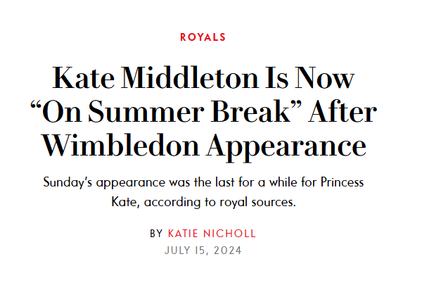 NWDisorder1111's tweet photo. What the hell? 🤔🧐

So ... she was all smiles, waving, laughing, walking, talking, shaking hands, hugging, and handing out a trophy on the field ... but that's it for the summer. 

What in the world is going on with Kate? 

#WhyKateWhy
#WasThatKate
#WhereIsKate
#RoyalDeception https://t.co/YQR6mVsLNg