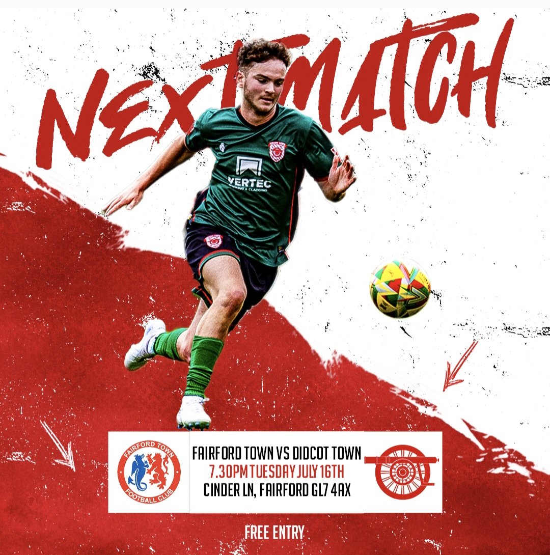Didcot Town travel to <a href="/FairfordTownFC/">Fairford Town FC</a> for their latest pre-season friendly on Tuesday evening.

The railwaymen travel to Cinder Lane for the fourth of their eight games during pre-season.

It is free entry to the game on Tuesday evening.

📆Tuesday 16th July
⏰️7.30pm
🏟Cinder