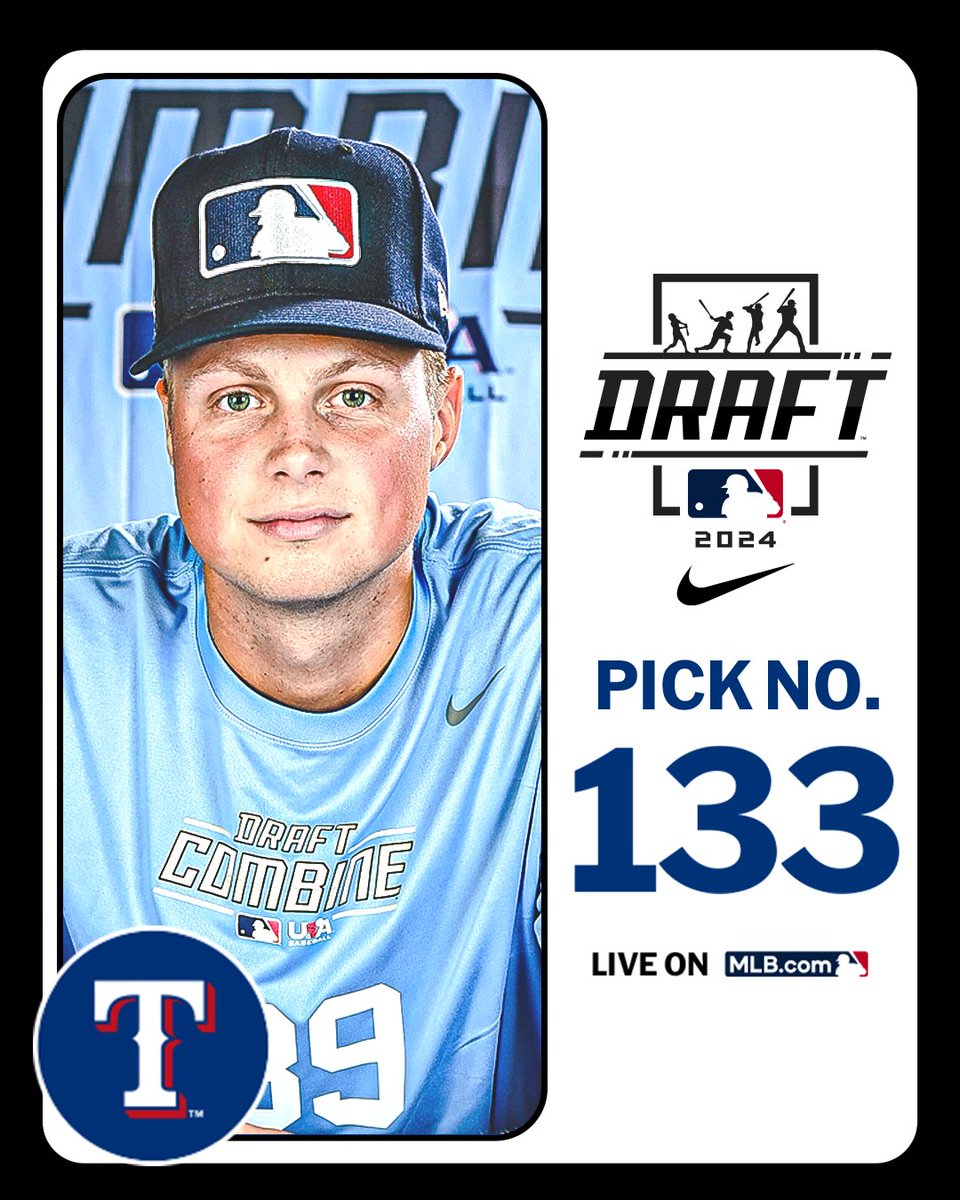 MLB Draft (@mlbdraft) on Twitter photo With their 4th-round pick (No. 133 overall), the <a href="/Rangers/">Texas Rangers</a> select <a href="/WVUBaseball/">WVU Baseball</a> right-handed pitcher David Hagaman.
Watch LIVE: atmlb.com/3zJ3gua With their 4th-round pick (No. 133 overall), the <a href="/Rangers/">Texas Rangers</a> select <a href="/WVUBaseball/">WVU Baseball</a> right-handed pitcher David Hagaman.
Watch LIVE: atmlb.com/3zJ3gua