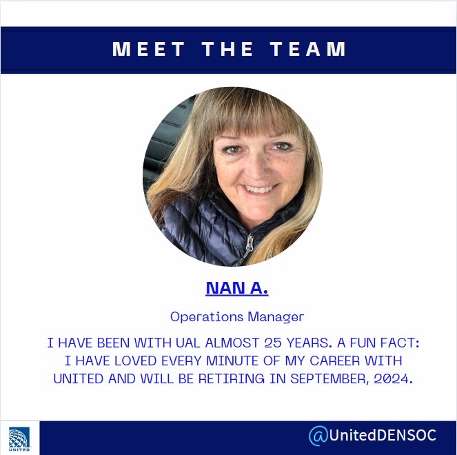 UnitedDENSOC's tweet photo. 🌟Missed a week but we are back!! To kick off this week with our Meet the team series introducing our lovely Nan!! 🌟
She will be dearly missed with her retirement coming soon.💙
#MeetTheTeam #TeamDEN #GLTW https://t.co/Eyeqt007EB