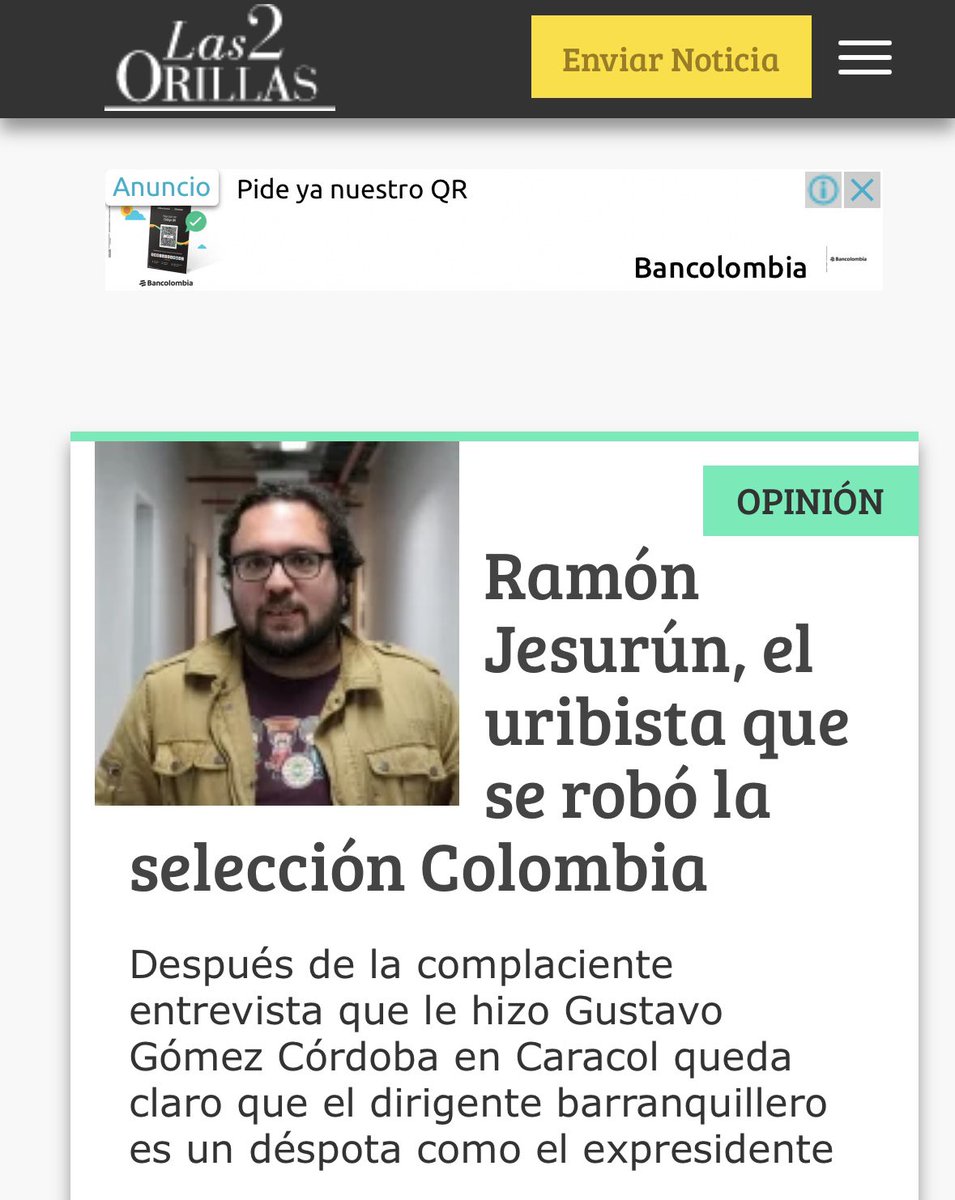 Se preguntarán a qué corriente política pertenece Ramón Jesurún, pues obvio a la corriente generadora de odio como lo es el uribismo. No contento con ejercer actos de corrupción en la selección Colombia, ayer en la final de la copa América golpeó a un policía de los Estados