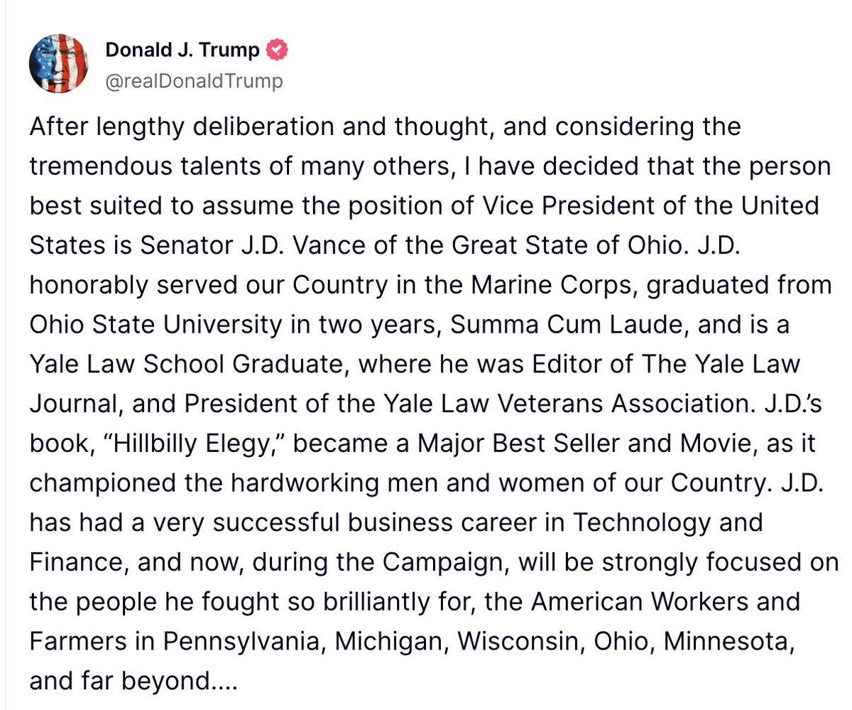 zebulgar's tweet photo. IT'S JD VANCE

WE HAVE A FORMER TECH VC IN THE WHITE HOUSE

GREATEST COUNTRY ON EARTH BABY

🇺🇸🇺🇸🇺🇸 https://t.co/yg86IT1vlr