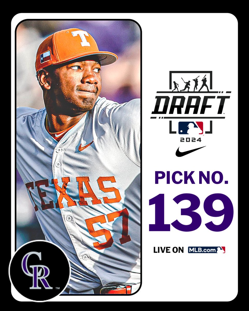 With their 5th-round pick (No. 139 overall), the <a href="/Rockies/">Colorado Rockies</a> select <a href="/TexasBaseball/">Texas Baseball</a> right-handed pitcher Lebarron Johnson Jr.

Watch LIVE: atmlb.com/3zJ3gua