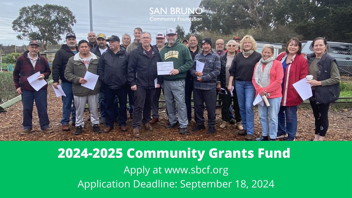 Community Organizations Serving San Bruno: It’s time to apply for a Community Grant! To learn more and apply, visit sbcf.org/community-gran…. Application Deadline: September 18, 2024. #sanbruno