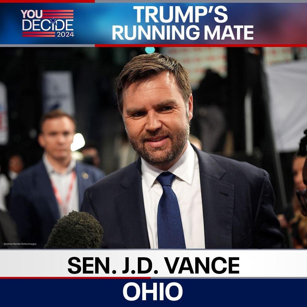 Former President Donald Trump selected Ohio Senator J.D. Vance on Monday, July 15 to be his vice presidential running mate. MORE: bit.ly/3LvDImN