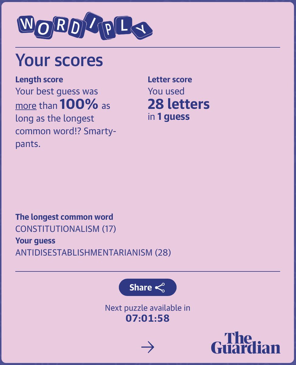 nul_points's tweet photo. Guess I should probably quit playing this fun little Grauniad word game while I'm ahead! 😁 https://t.co/DmFl7UMxYC