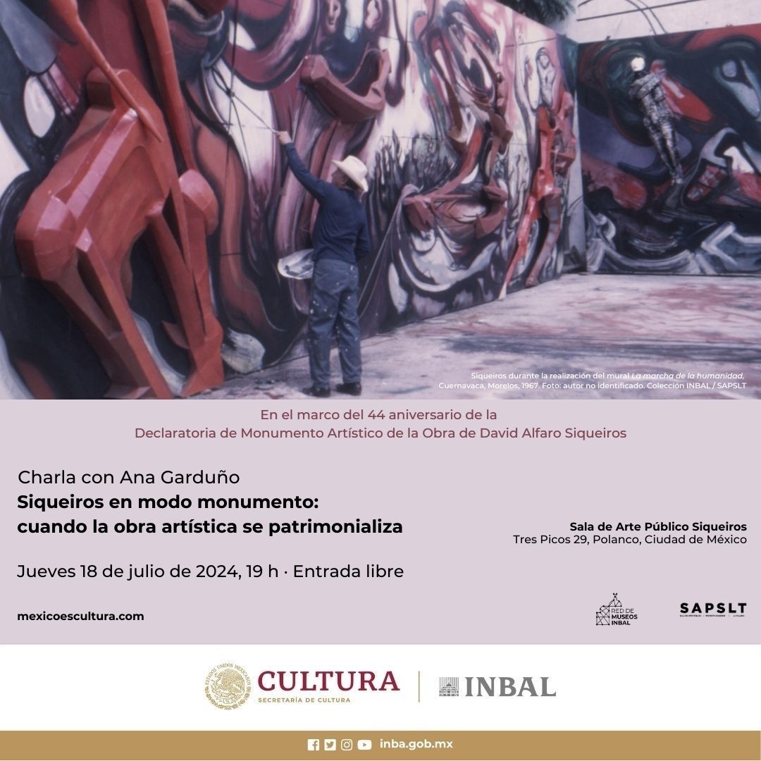 SAPSiqueiros's tweet photo. 🙂 ¿Lo tienes en tu agenda? 

El jueves 18 de julio, a las 19 h, la investigadora Ana Garduño reflexionará sobre la declaratoria de la obra de David Alfaro Siqueiros como Monumento Artístico Nacional, a 44 años de su emisión.

✅Entrada libre.

#50AñosSinSiqueiros
#redmuseosInbal https://t.co/G5XpNuuXKV