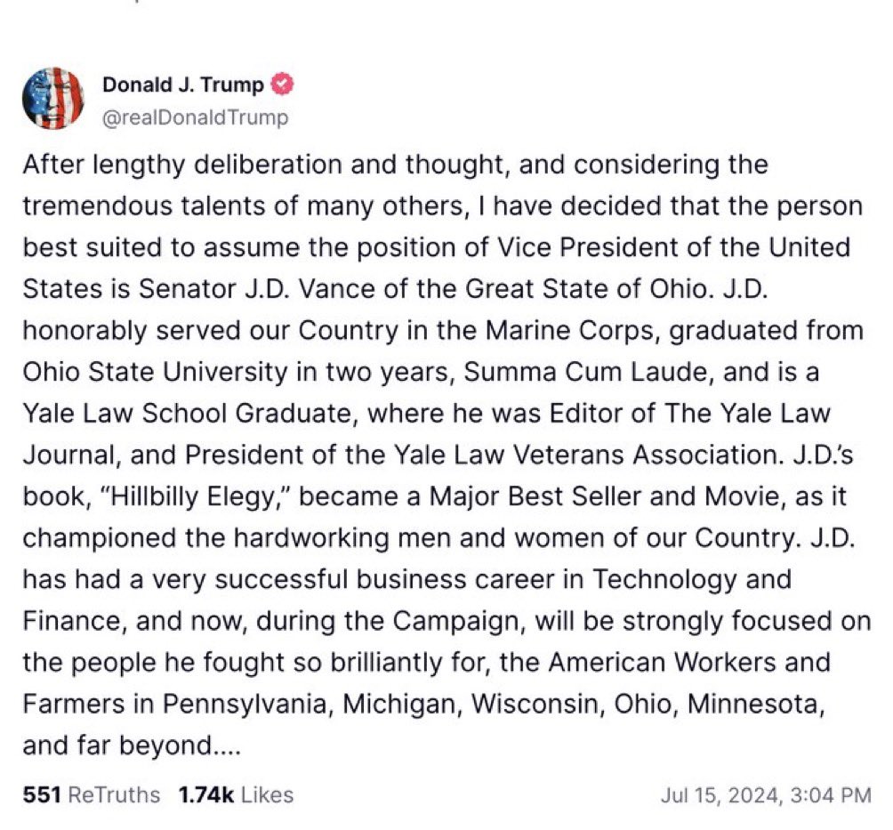 deanplocher's tweet image. Let me be the first to say, I fully endorse the Trump/Vance ticket to retake the White House. These two outstanding leaders will Make America Great Once Again!! #MOSOS #MAGA2024