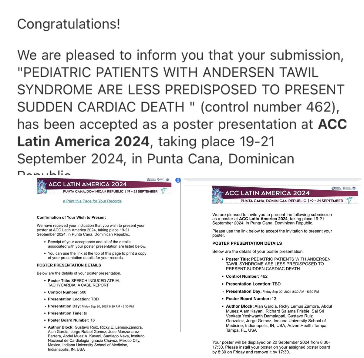 Starting the PGY-1 at <a href="/IUIntMed/">Indiana University Internal Medicine</a> with excellent news!! Two abstracts accepted at the ACC Latin America 2024.