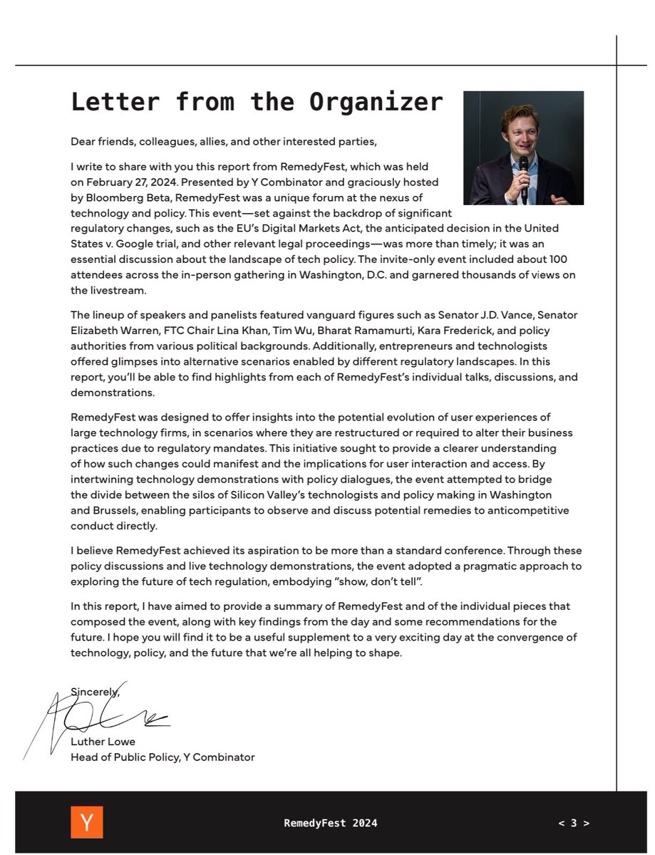 lutherlowe's tweet photo. Fun fact: @JDVance1 was a keynoter at @ycombinator’s first policy event in DC, #RemedyFest, held earlier this year. 

Here is the summary of his remarks &amp; more about that event: https://t.co/vaeS0QexEA