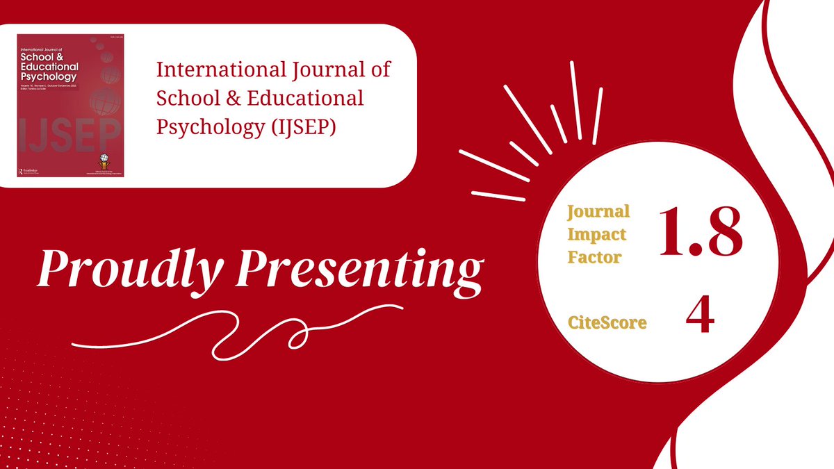 We’re proud to announce that the International Journal of School &amp; Educational Psychology's (IJSEP) Journal Impact Factor is 1.8 and CiteScore is 4. Thank you to every author, author spotlight, peer reviewer, and editor who contributed. Source: Clarivate 2024 #JCR2024 #ISPA