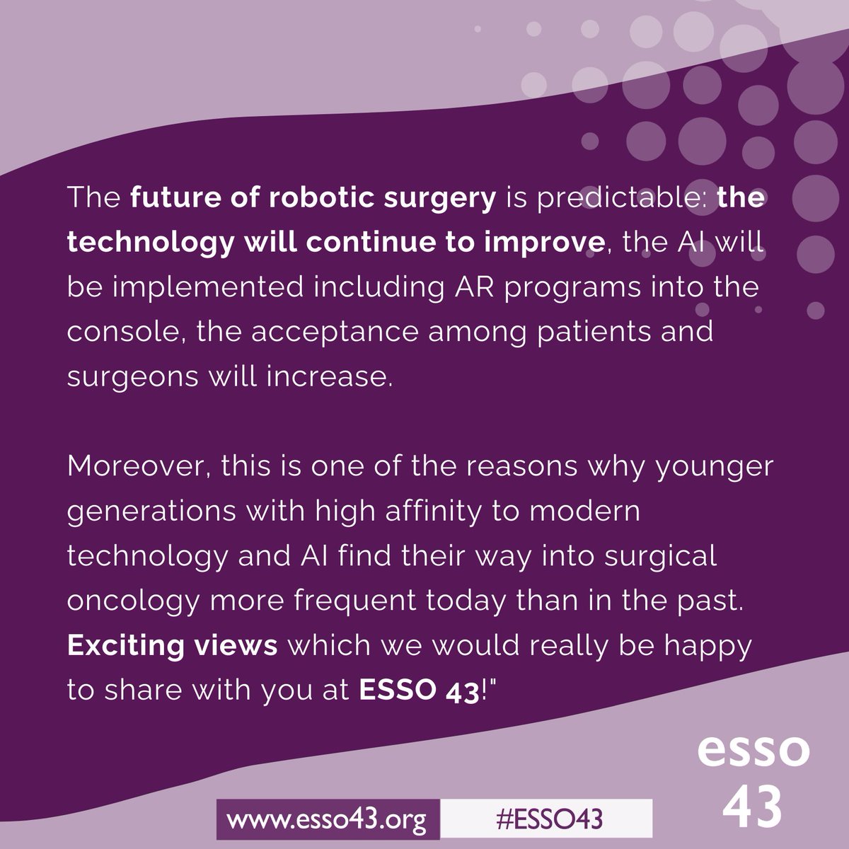 🌟 Excited for #ESSO43 in Antwerp! 🌟 Discover sessions on AI, fluorescence-guided surgery, &amp; robotic resections. Engage with experts, network, &amp; stay updated. Present your research &amp; earn CME credits. Let’s innovate &amp; improve cancer surgery! 🚀 More info: buff.ly/4c1JsB4