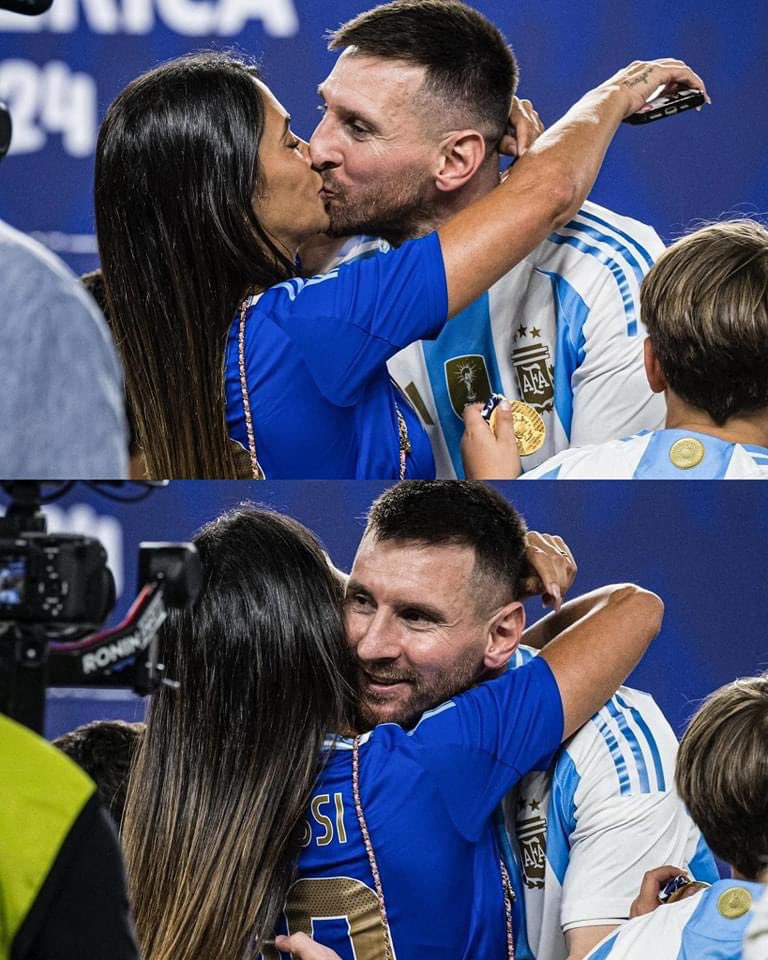 TeamLeoMessiR's tweet photo. A True Love ❤️ stands besides you in weal and woe #MessiDay 

Messi ft. Anto #CoupleGoals 🔥😍  #CopaAmerica2024 #ArgentinaCampeonDeAmerica @TeamMessi @WeAreMessi @AFASeleccionEN ❤️🇦🇷⚽️😍💥🔥 https://t.co/1a0FzlsMND