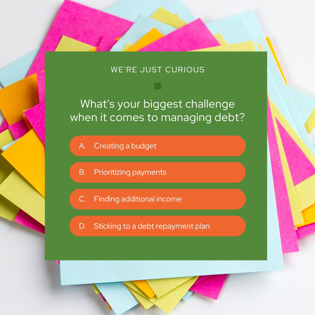HoyesMichalos's tweet photo. 🌟 Managing Debt: What's Your Biggest Challenge? 🌟
Is it budgeting, prioritizing payments, finding extra income, or sticking to a repayment plan?
Share your thoughts below!
#debt #moneychallenges #budgeting #repaymentplan https://t.co/nPhBXm04Vg