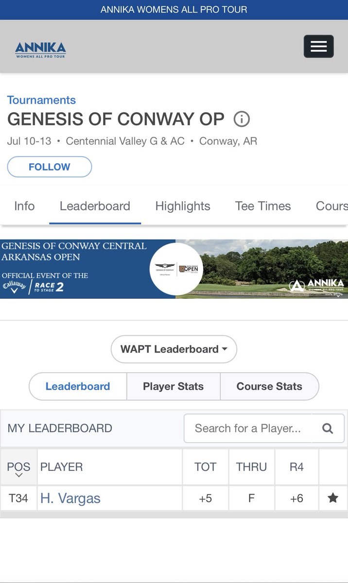 haleyvargas14's tweet photo. Finished T-34 at the Genesis of Conway Open on the Annika WAPT Tour. Shout out to my host family the Foster’s. I had an absolute blast with y’all, can’t wait for next year! Up next the Kathy Whitworth Championship in Trophy Club Texas! 
#GenesisofConway #PathOfThePros #ANNIKAWAPT https://t.co/oemuv3JRBh