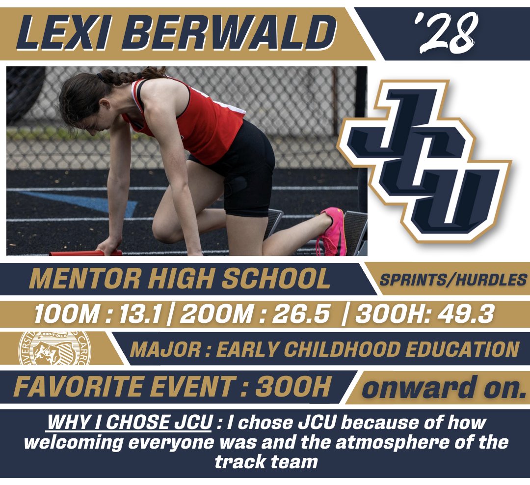 JCUXCTF's tweet photo. Introducing the next round of our newest Blue Streaks!

🔷Charles Payne - Lakewood - Distance
⚡Lexi Berwald - Mentor - Sprints/Hurdles
🔷Kevin March - Mentor - Jumps

Welcome Class of 2028! ⚡

#StreakUp | #WhyJCU https://t.co/KiE0MU5BlV