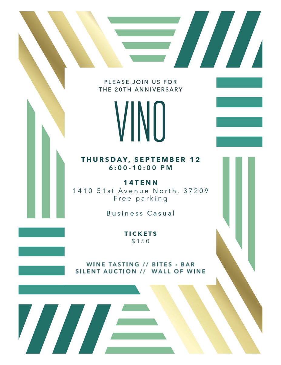 FirstStepsNash's tweet image. Early Bird tickets now on sale for $125 until August 1st. Purchase yours today and join us for the 20th Anniversary of Vino! firststepsinc.wufoo.com/forms/vino-202…