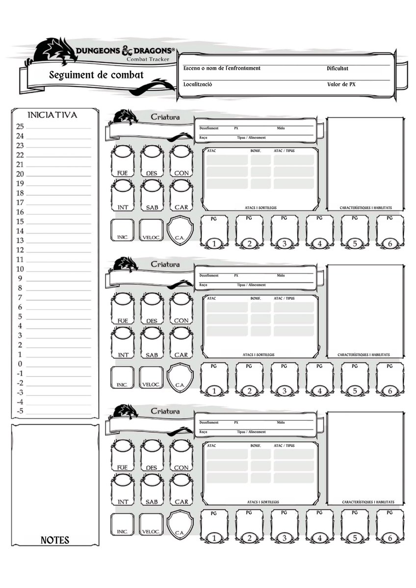 A banda de les cartes d'estat per a D&amp;D, també he traduït aquest full per de seguiments de combat. Algú pot pensar que no era necessari. El que no és necessari és tenir el material en castellà si vols jugar en català.  
#RolEnCatalà 
#RolALesBiblioteques 
#Bibliotecaescolar