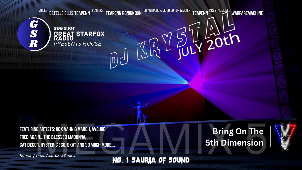 teapennsanime's tweet photo. "One more song" How about one more mix...or two?
 
- KRYSTAL MEGAMIX 5 - is set to launch this coming weekend. Who's Excited?!!

Features @RealKrystalFox
@RoninKojin and myself...

#exitingtimes #megamix5 #5thdimension #no1sauriaofsound #housemusic https://t.co/3O0OuvHGVW